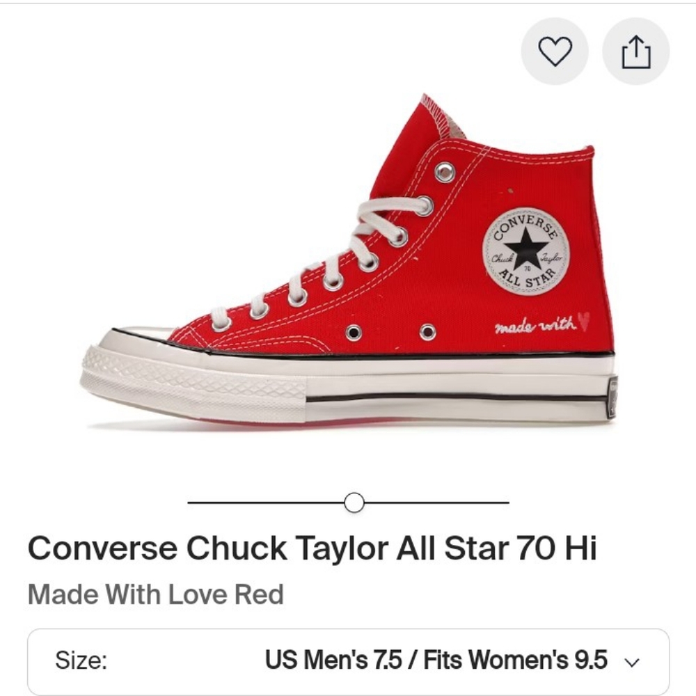 Converse Chuck Taylor All Star 70 Hi Red Made With Love Valentine's Sneakers